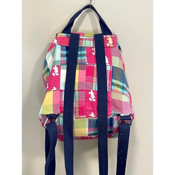 Disney Parks Mickey Silhouette Pink Madras Patchwork Backpack - Picture 2 of 8